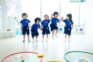 Kindergarten students in a physical education lesson